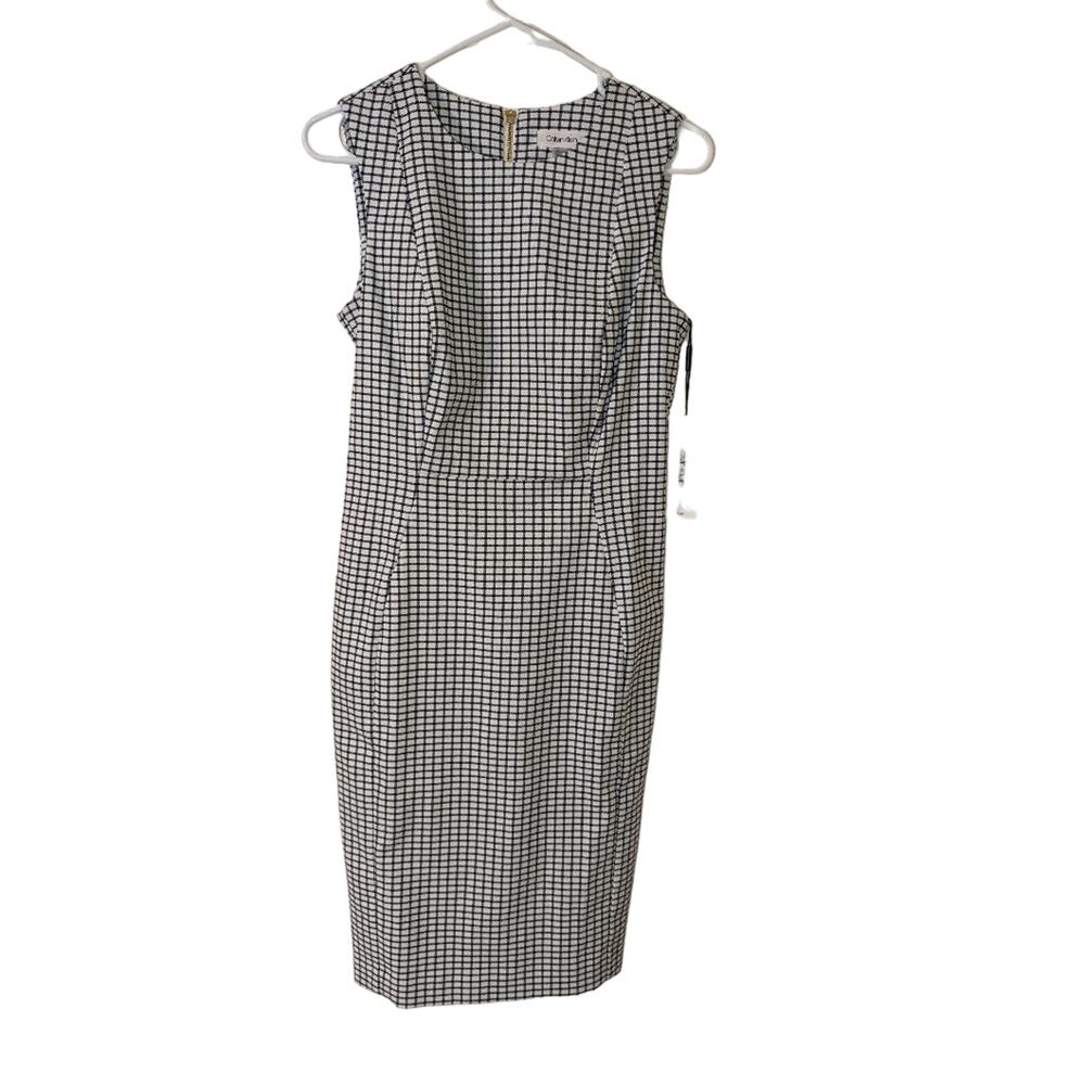 Calvin Klein White dress with black check print Size 6